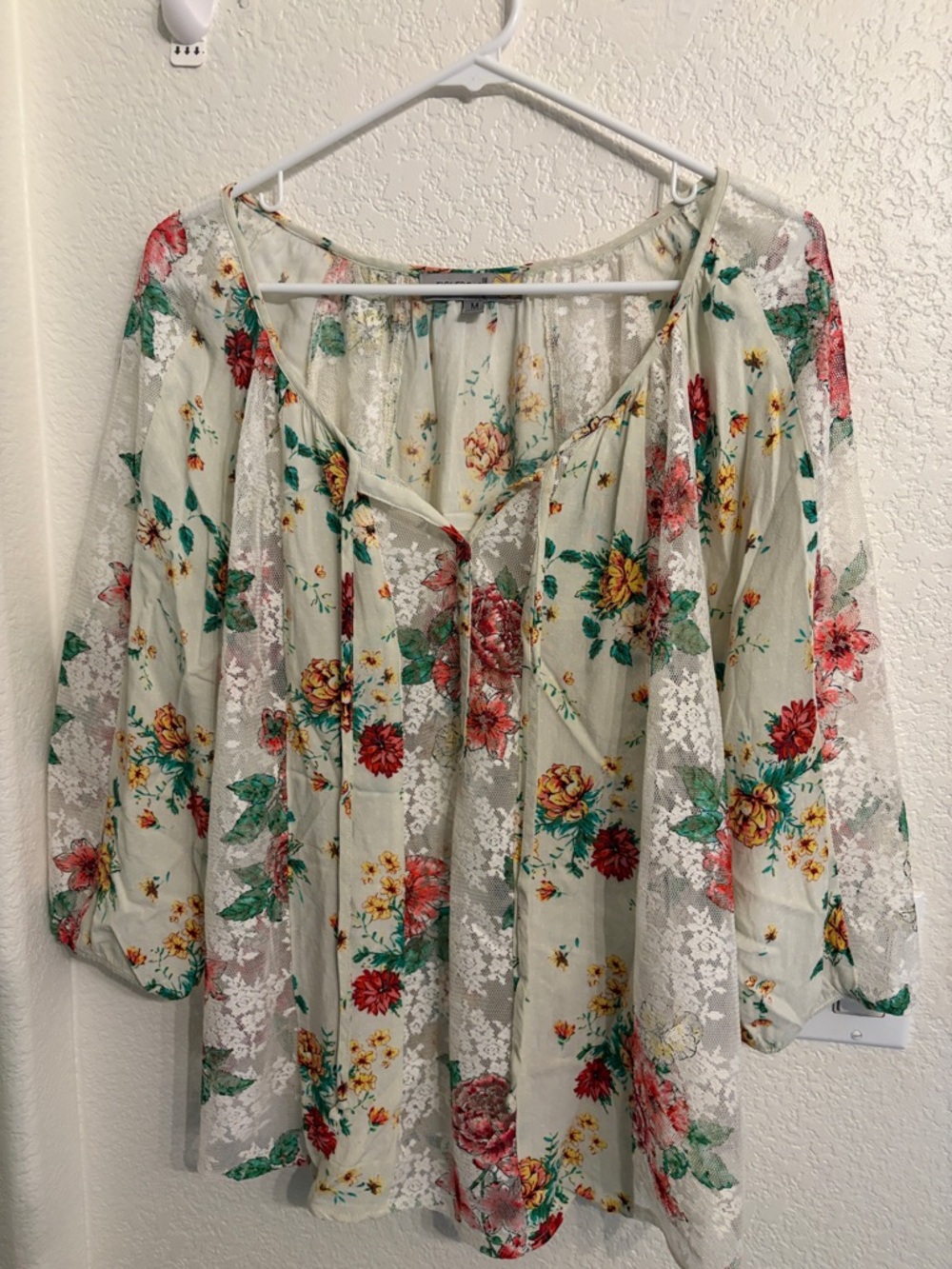 Floral Boho Peasant Top - Cream with Pink and Yellow Floral